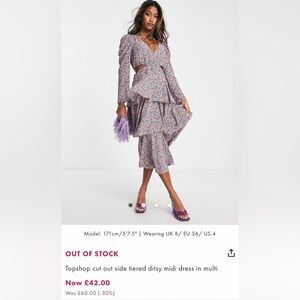 Top Shop Tiered Ditsy Midi Dress in Multi Floral